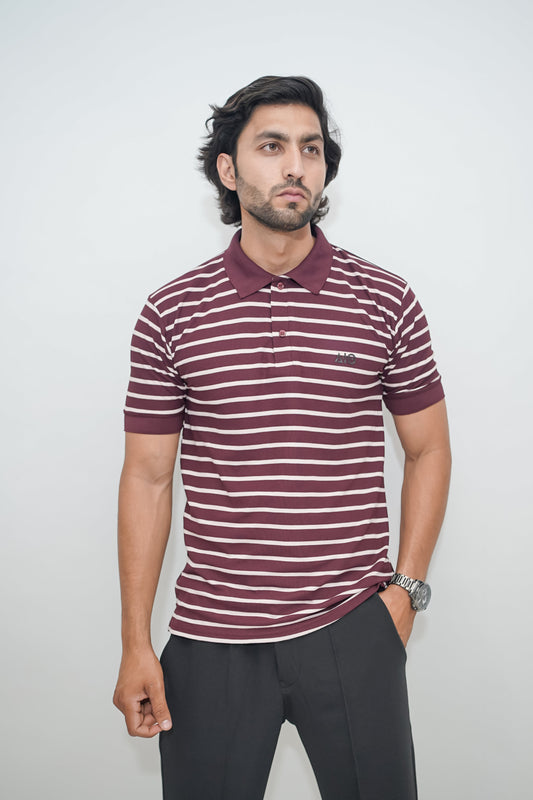 Aio Men's Striped Collar Polo Tshirt