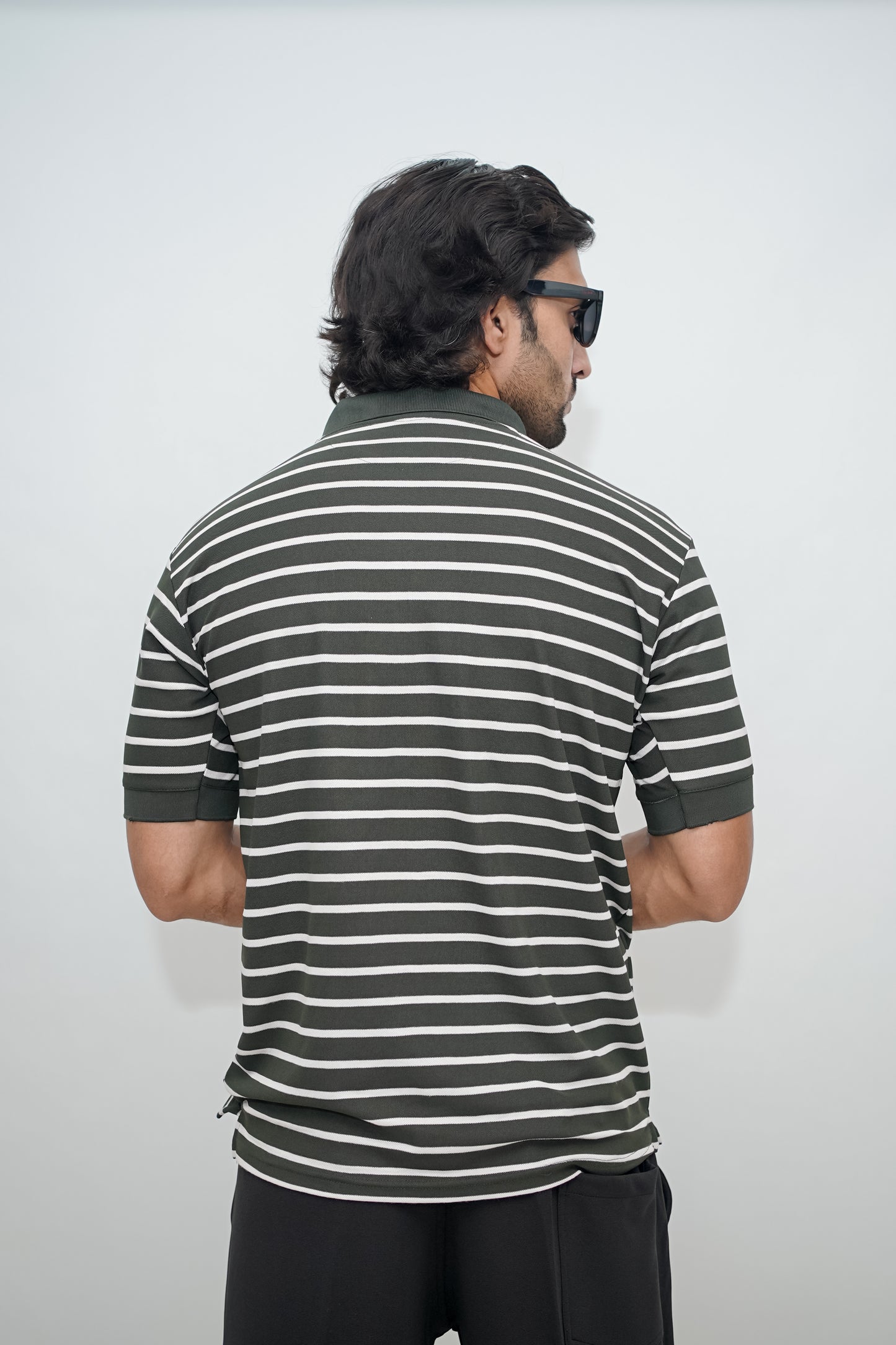 Aio Men's Striped Collar Polo Tshirt