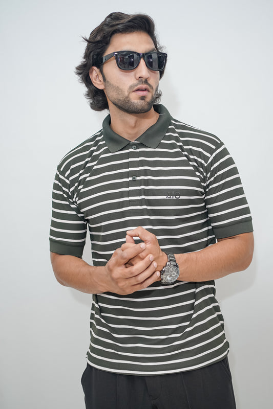 Aio Men's Striped Collar Polo Tshirt