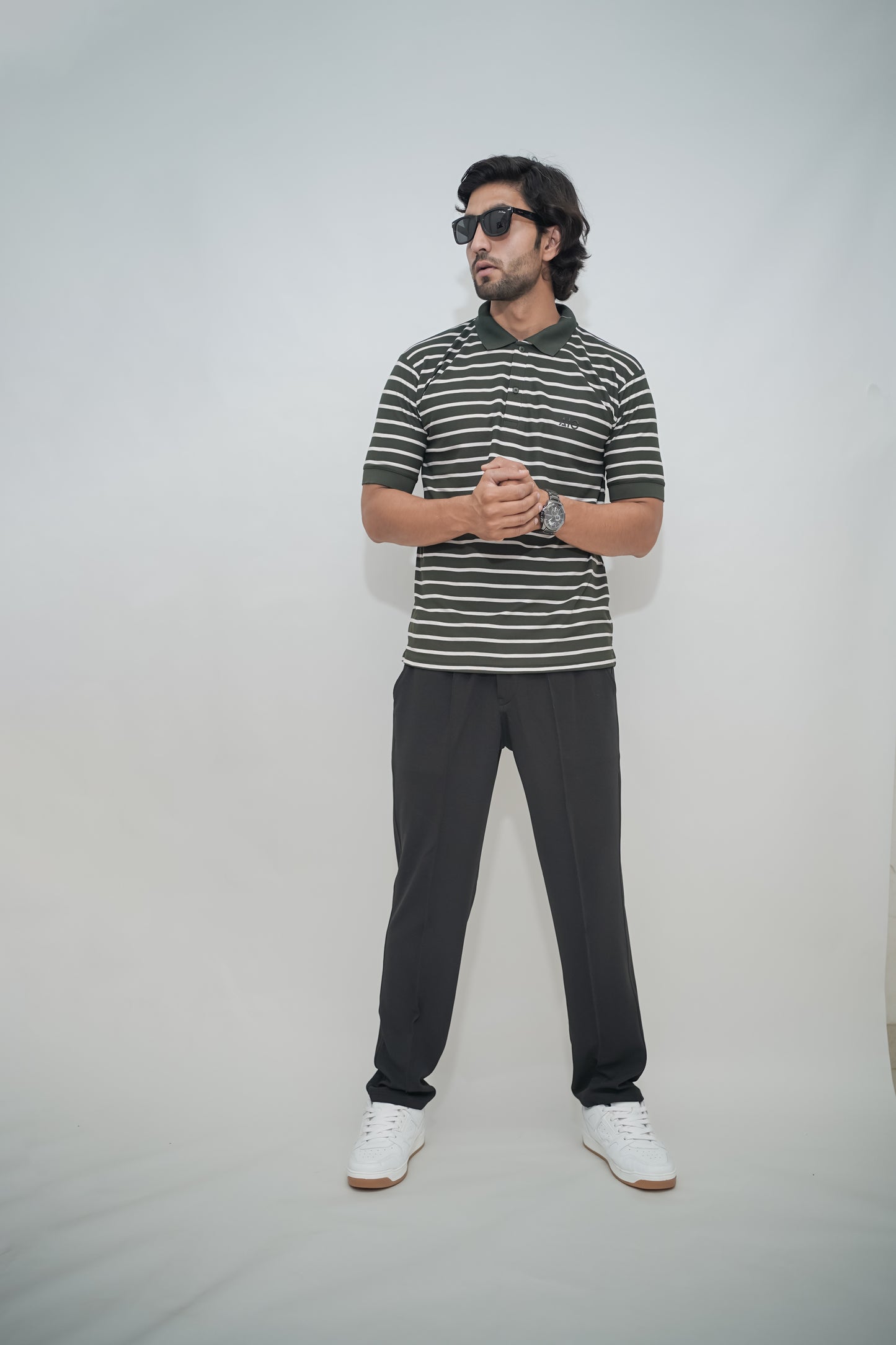Aio Men's Striped Collar Polo Tshirt