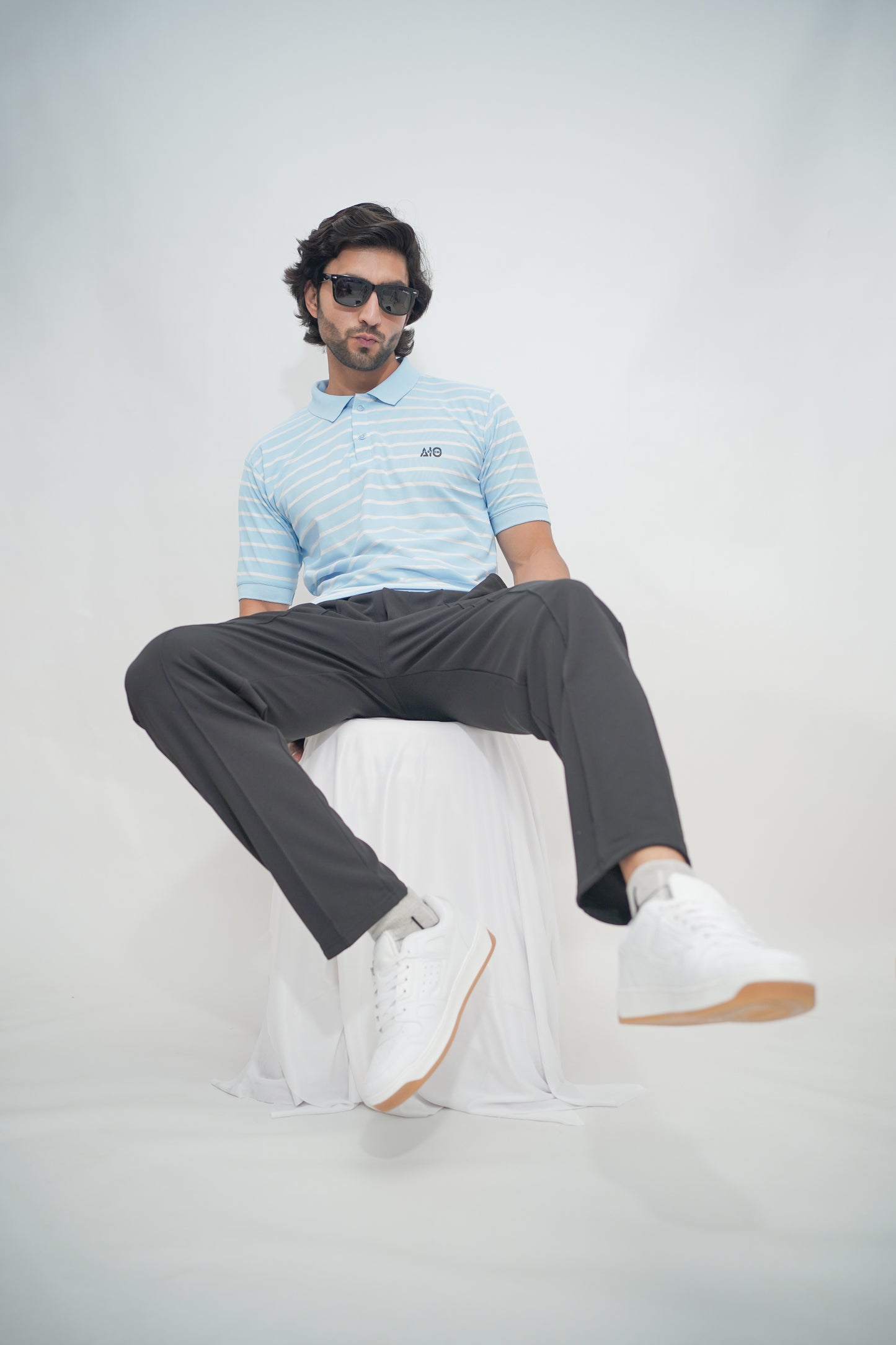 Aio Men's Striped Collar Polo Tshirt