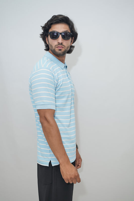 Aio Men's Striped Collar Polo Tshirt