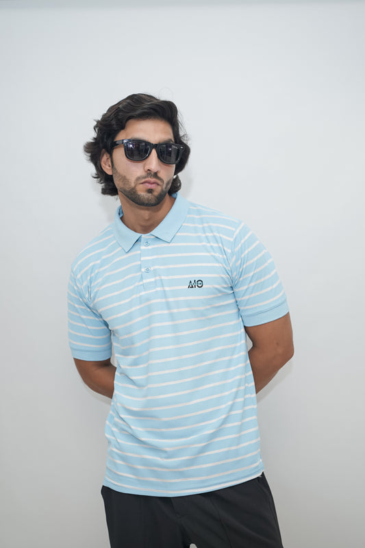 Aio Men's Striped Collar Polo Tshirt