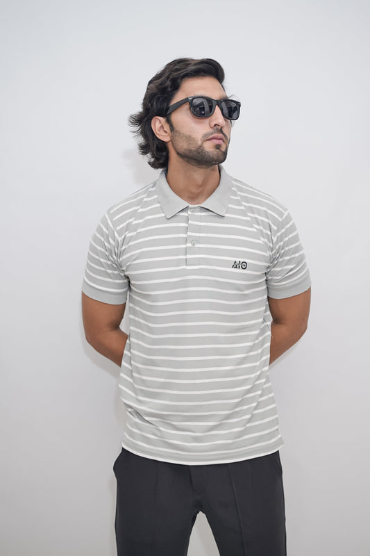 Aio Men's Striped Collar Polo Tshirt