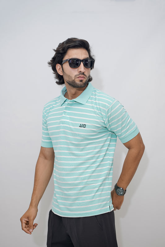 Aio Men's Striped Collar Polo Tshirt