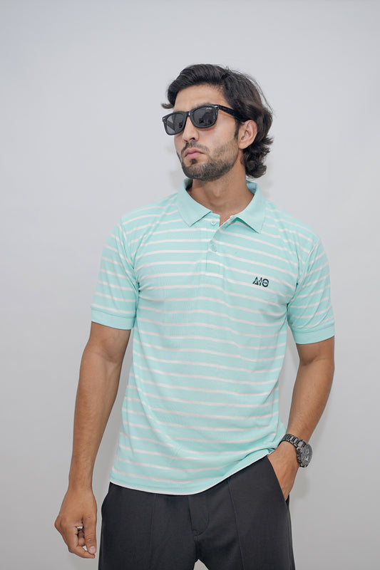 Aio Men's Striped Collar Polo Tshirt