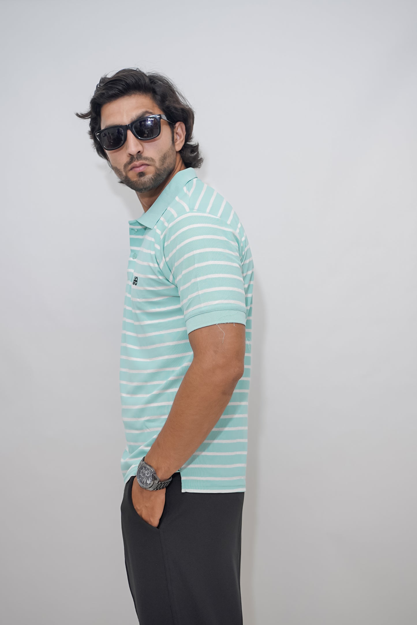 Aio Men's Striped Collar Polo Tshirt