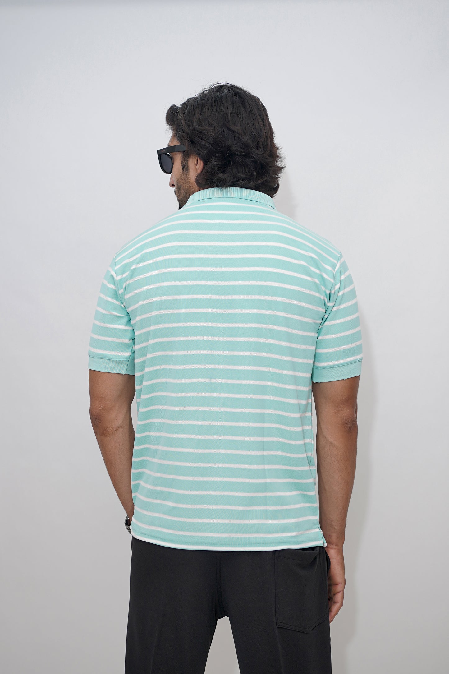 Aio Men's Striped Collar Polo Tshirt