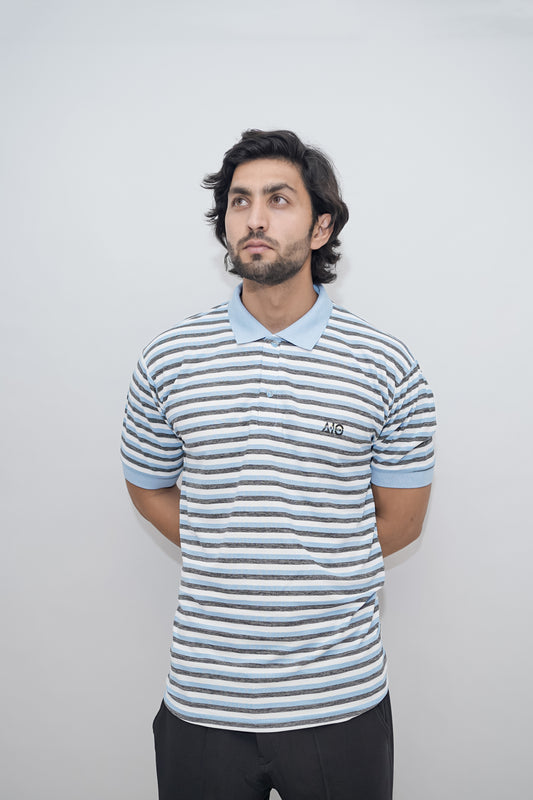 Aio Men's Striped Collar Polo Tshirt
