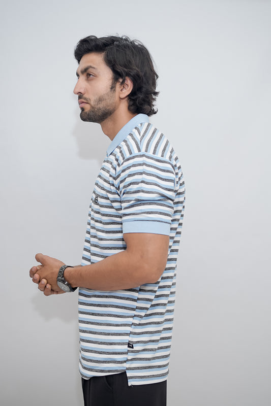 Aio Men's Striped Collar Polo Tshirt