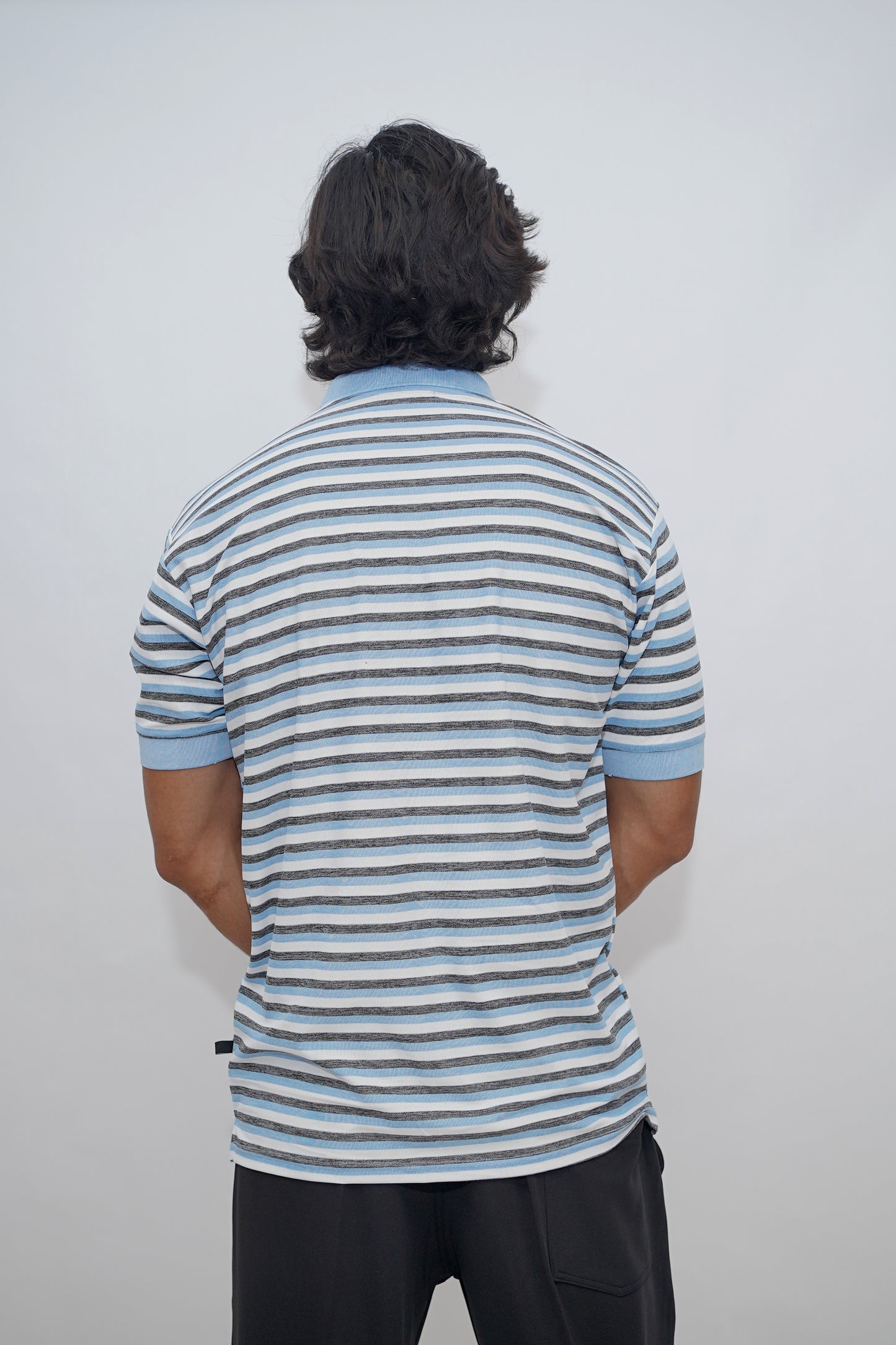 Aio Men's Striped Collar Polo Tshirt