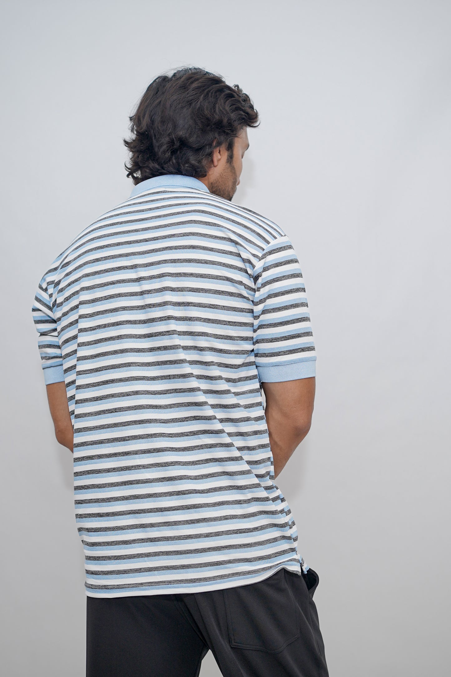 Aio Men's Striped Collar Polo Tshirt