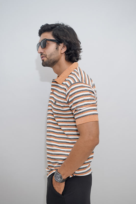 Aio Men's Striped Collar Polo Tshirt