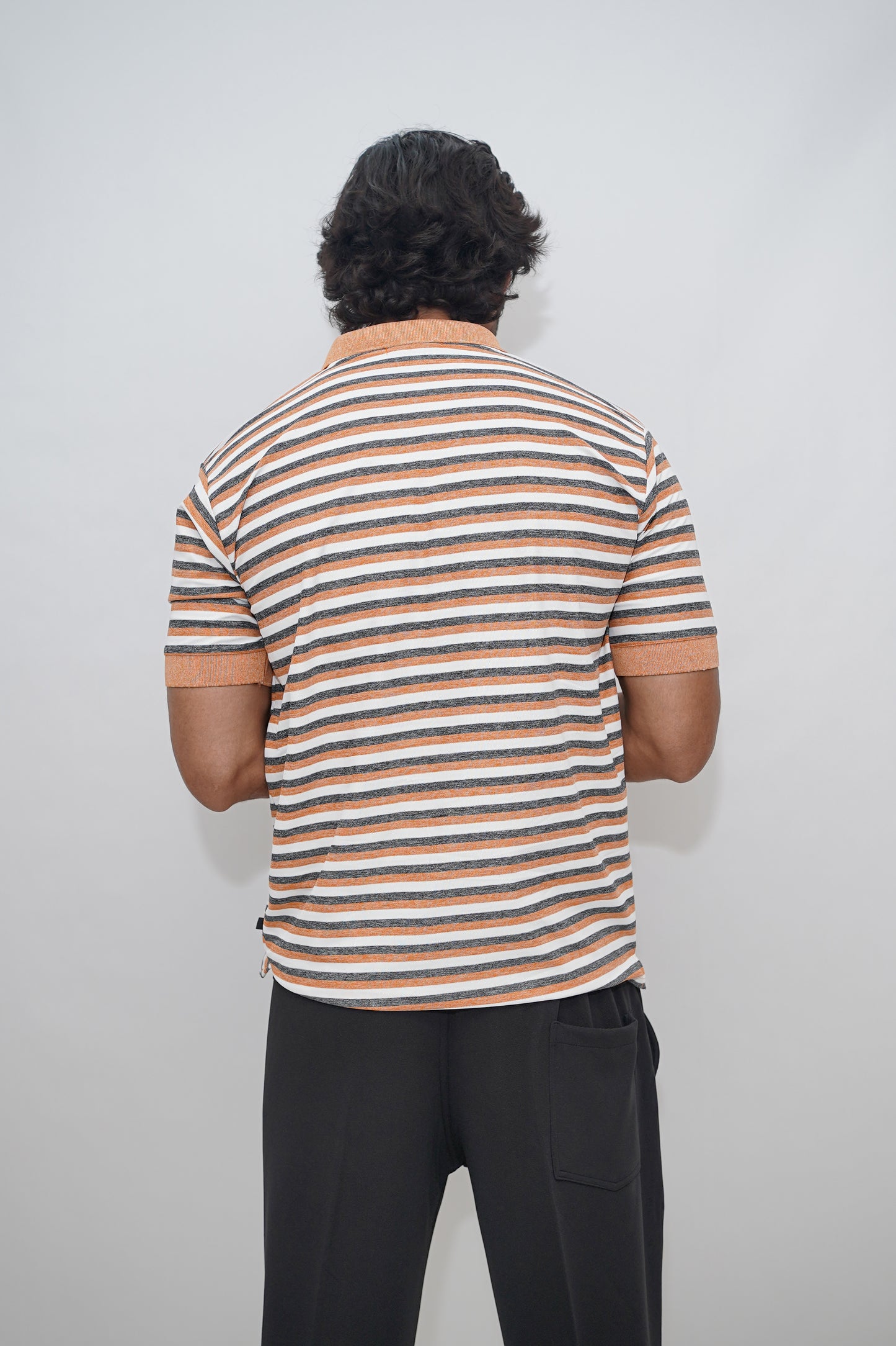 Aio Men's Striped Collar Polo Tshirt