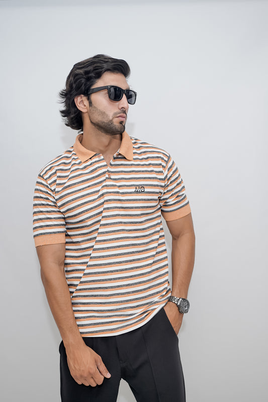 Aio Men's Striped Collar Polo Tshirt