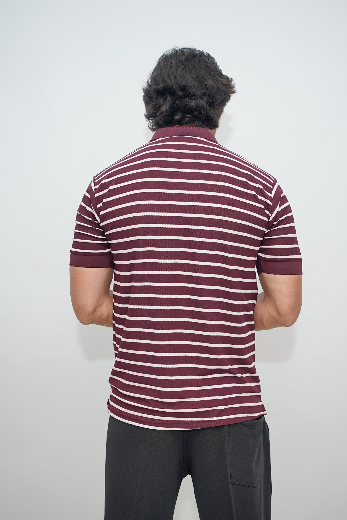 Aio Men's Striped Collar Polo Tshirt