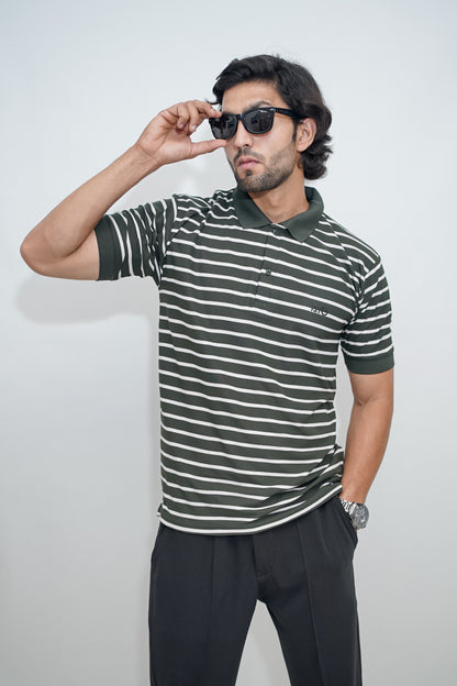 Aio Men's Striped Collar Polo Tshirt