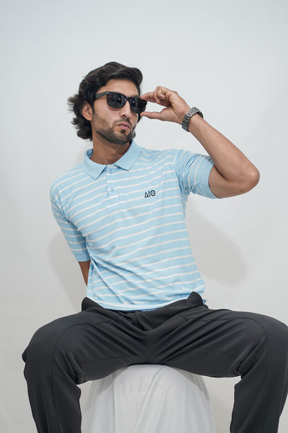 Aio Men's Striped Collar Polo Tshirt