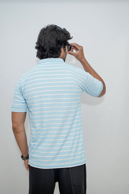 Aio Men's Striped Collar Polo Tshirt