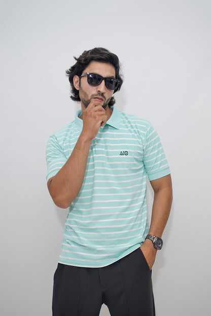 Aio Men's Striped Collar Polo Tshirt