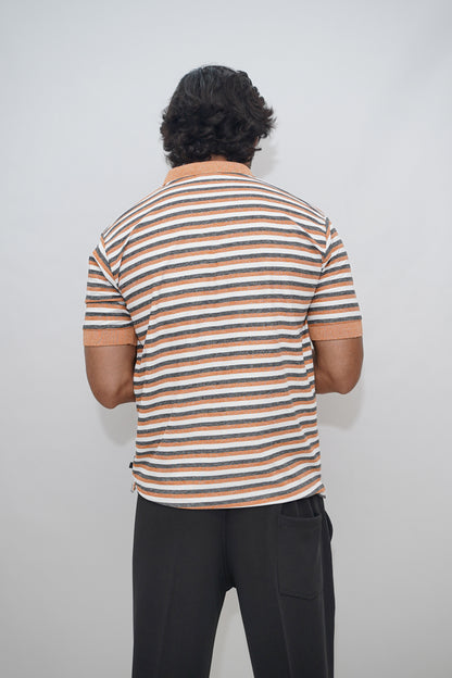 Aio Men's Striped Collar Polo Tshirt