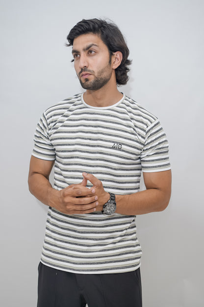 Aio Men's Striped Round Neck T-shirt